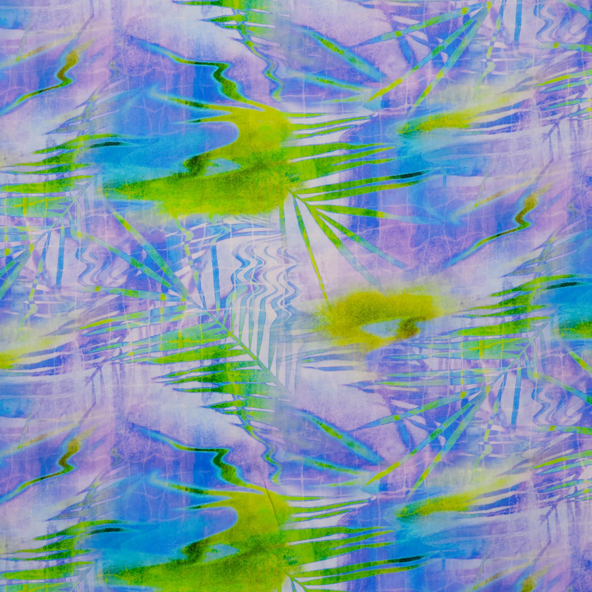 Viscose blauw/paars met abstract groen patroon