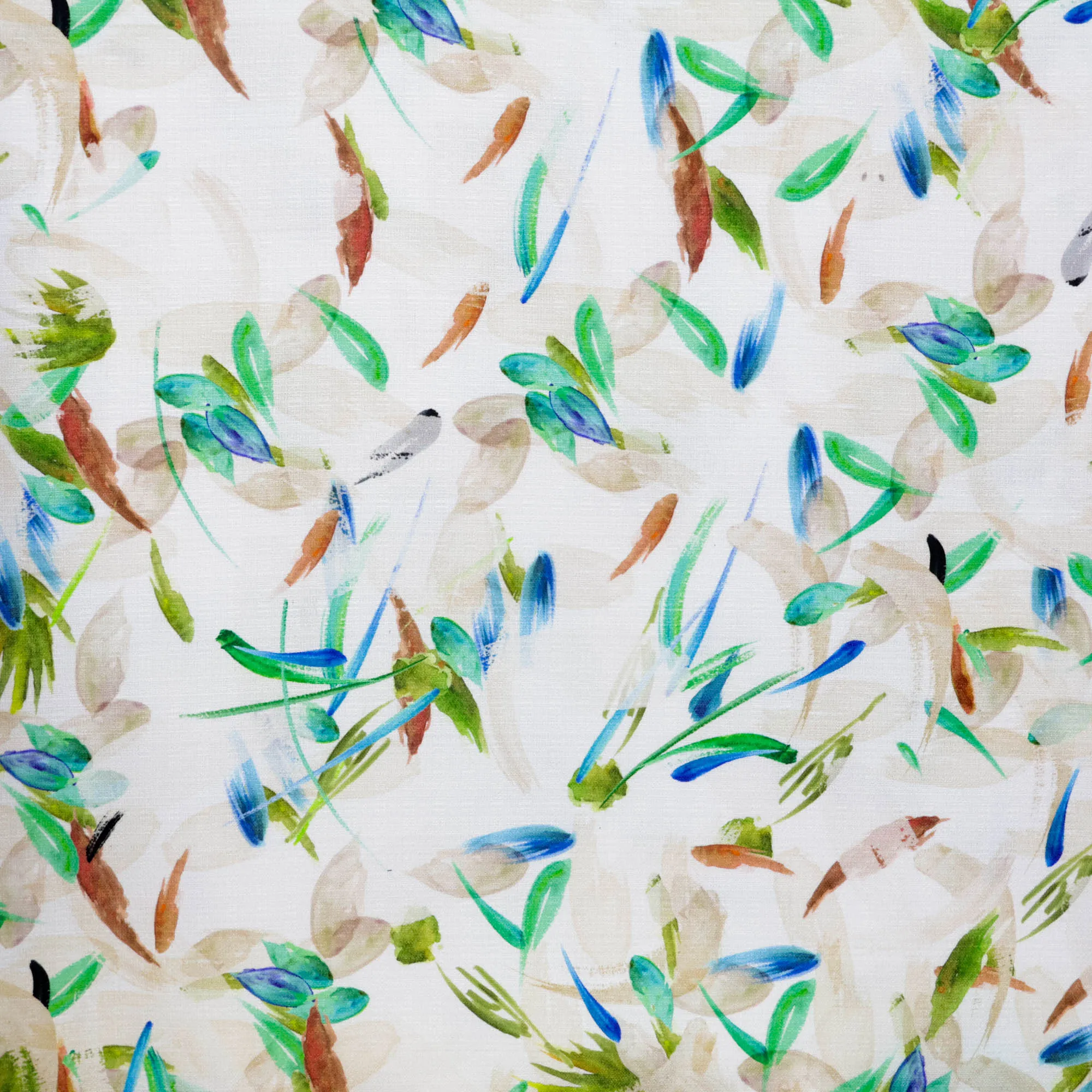 Geweven polyester wit/beige met groene blaadjes
