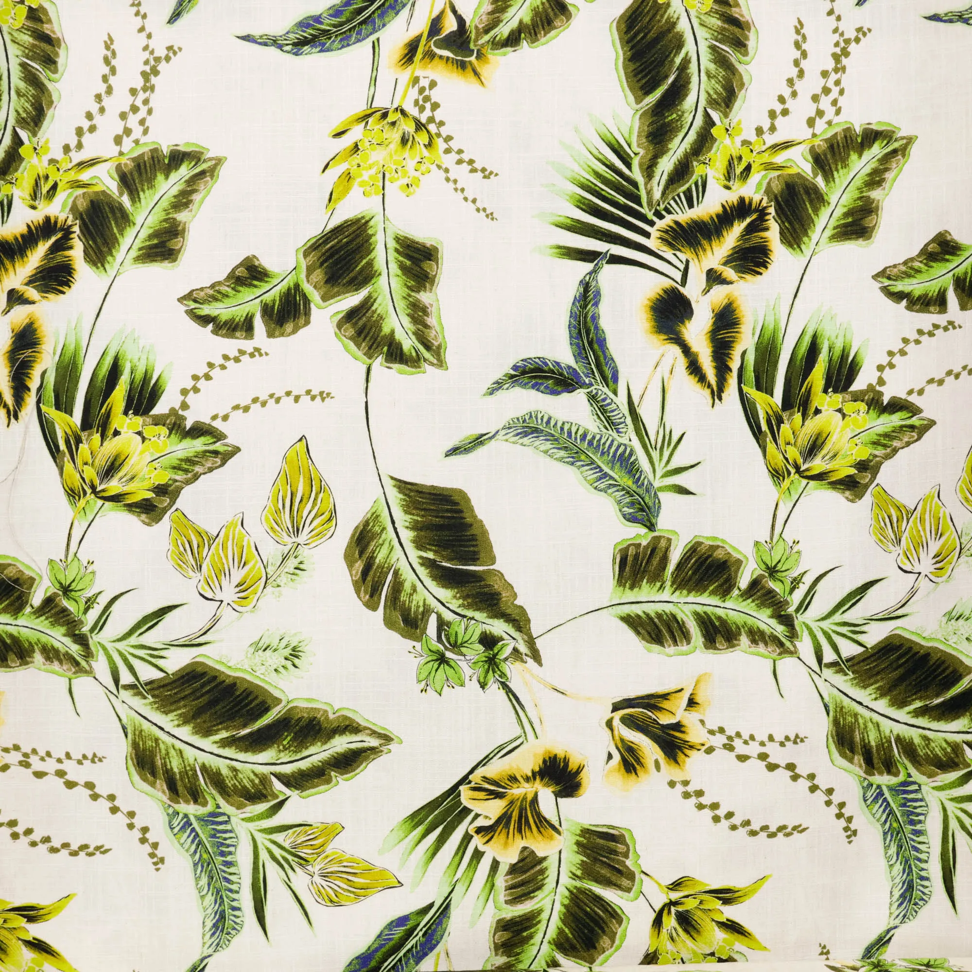 Linnen viscose beige met groen/gele bladeren