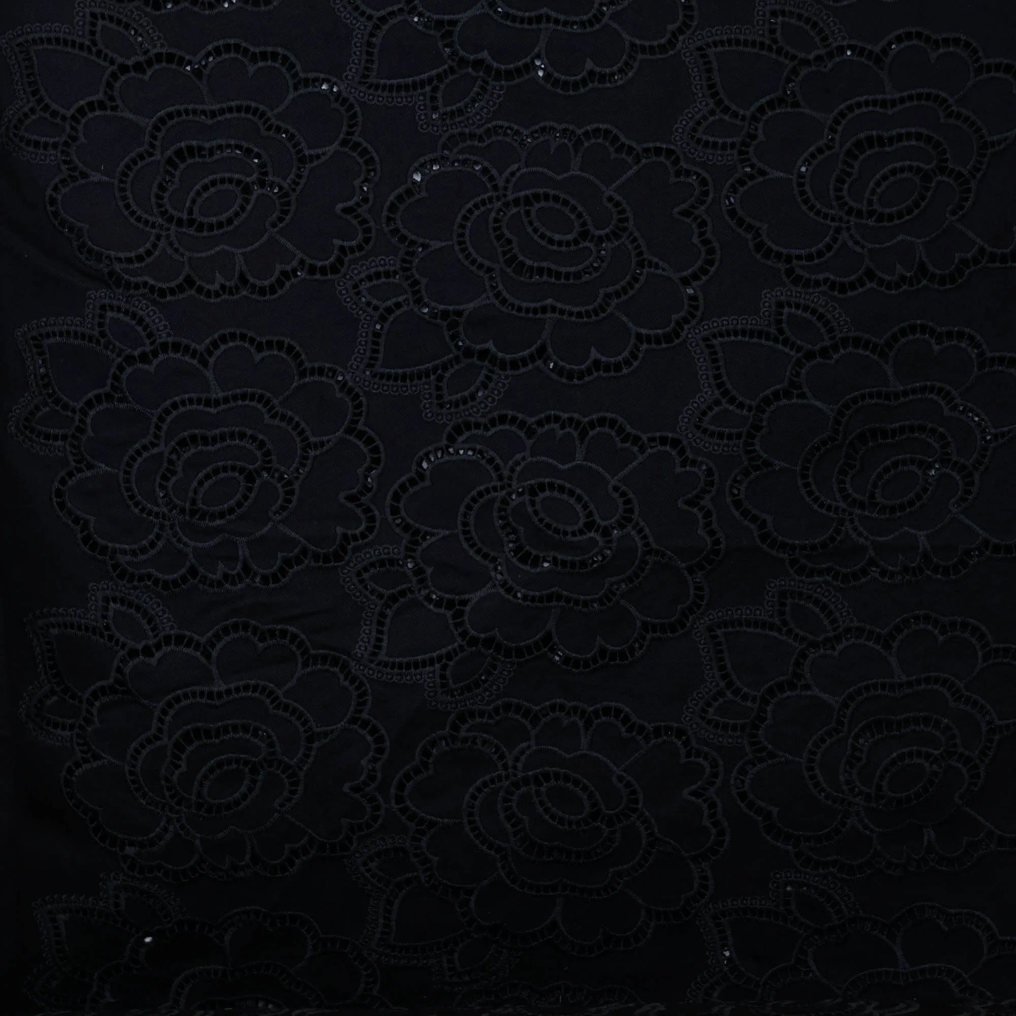 Broderie denim zwart met bloemen
