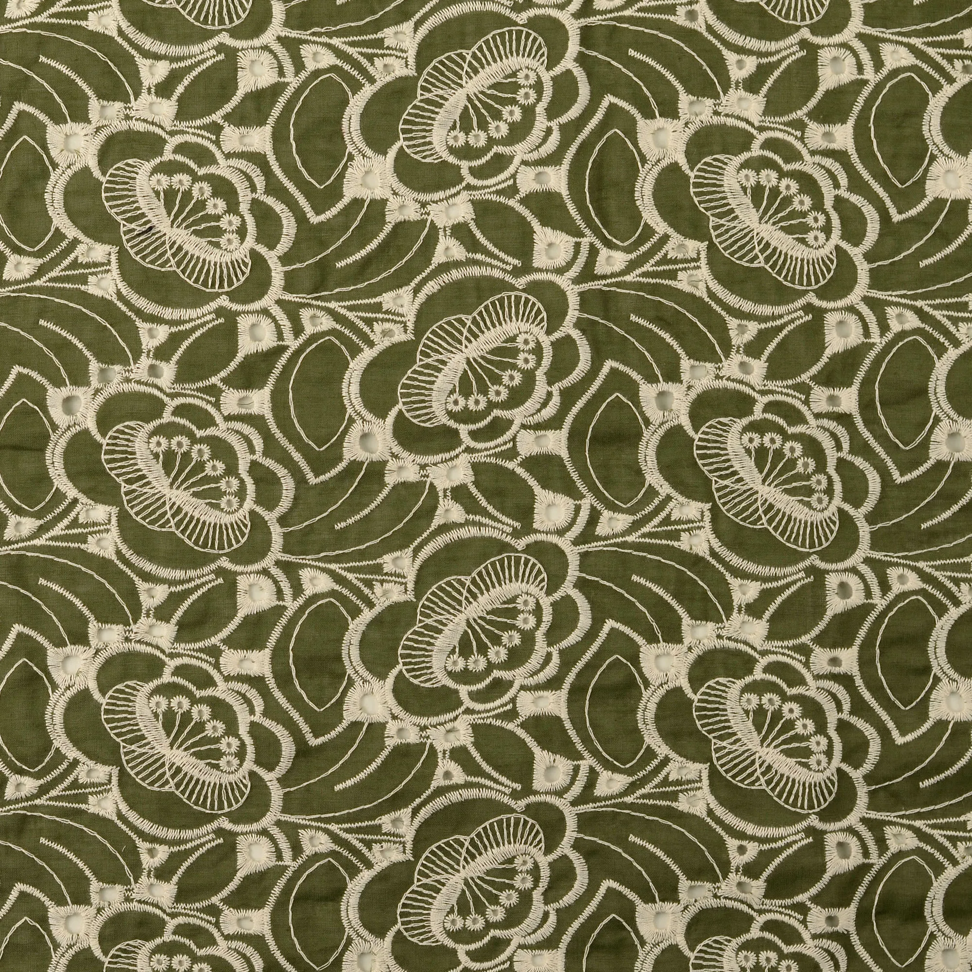 Broderie groen met bloemen