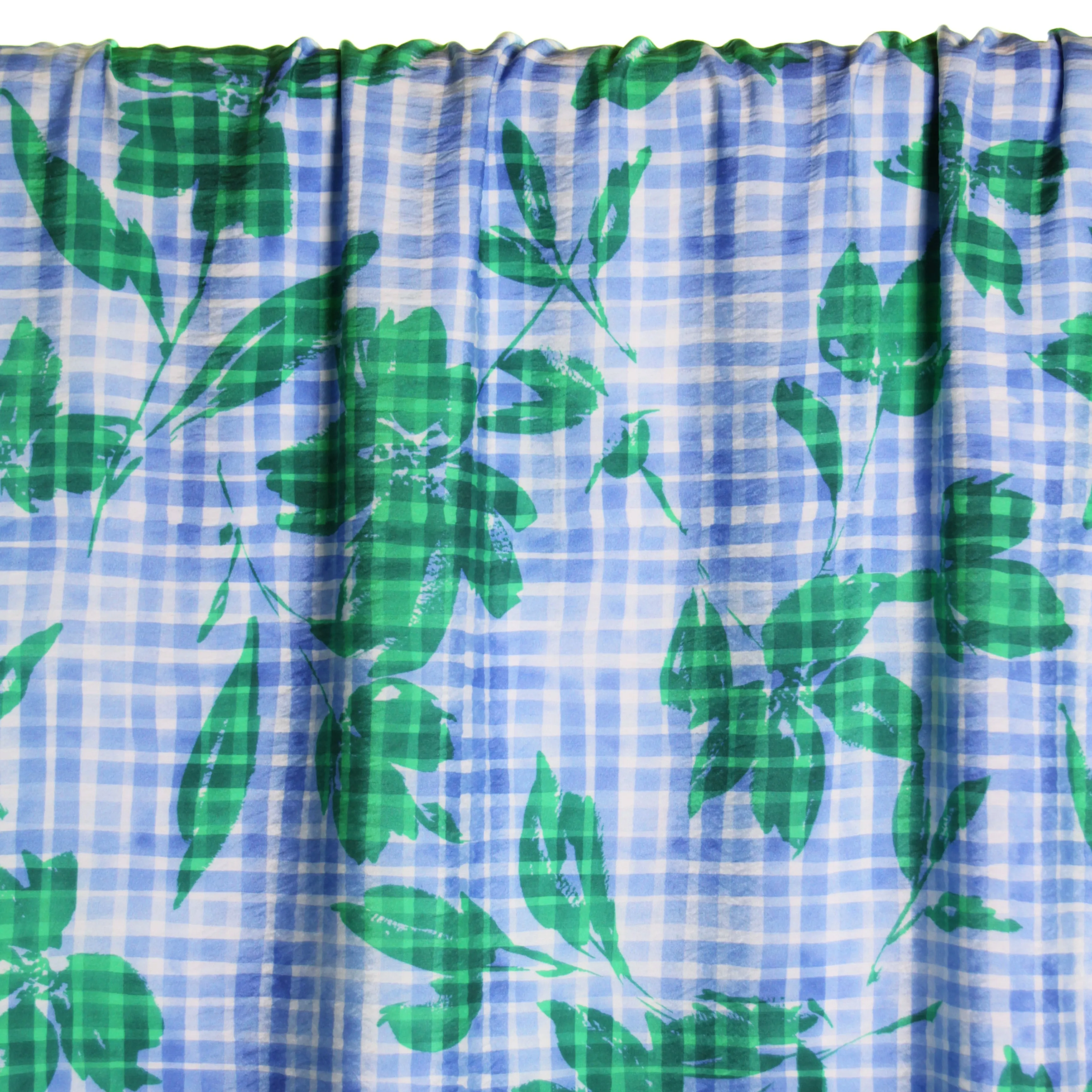 Viscose crinkle geruit met bladeren - Atelier Jupe