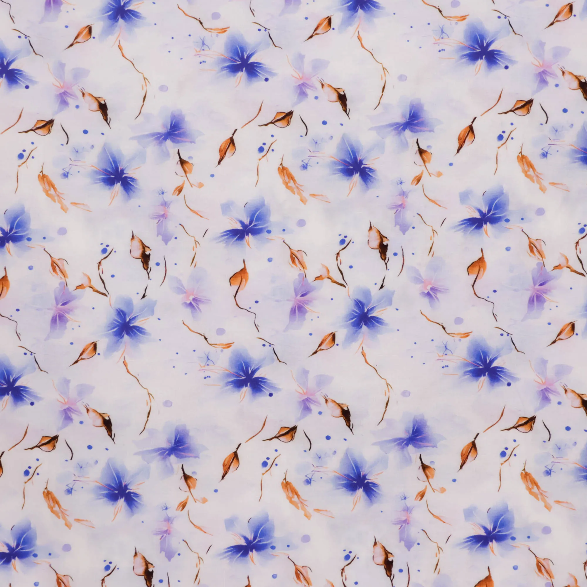 Katoen zacht paars/blauw bloemen