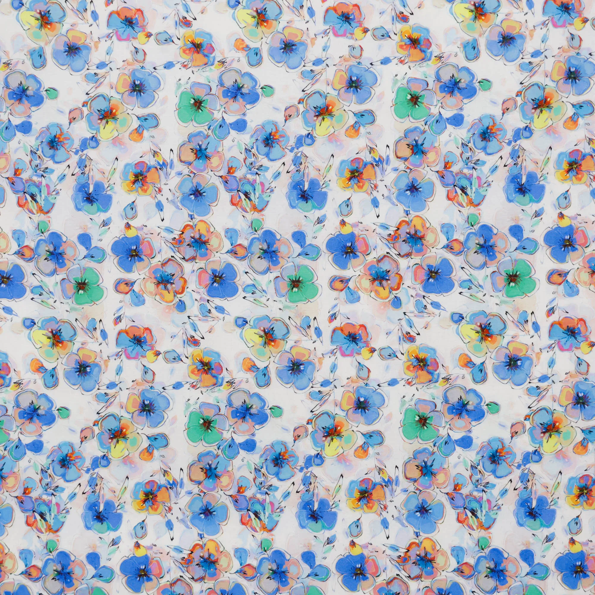Popeline katoen blauwe bloemen
