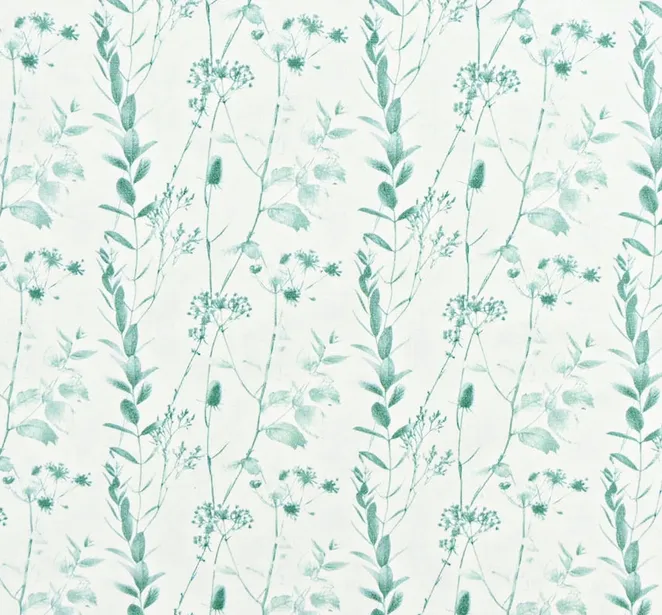 French terry wit met groene bloemetjes