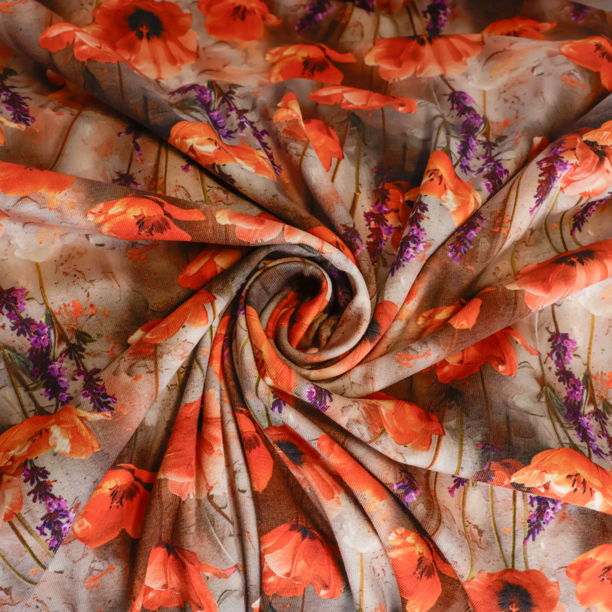 Tricot met klaprozen en lavendel