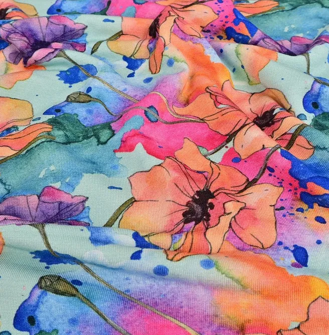 Bamboe tricot kleurrijke bloemen