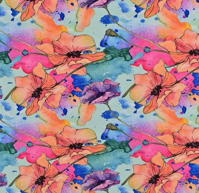 Bamboe tricot kleurrijke bloemen
