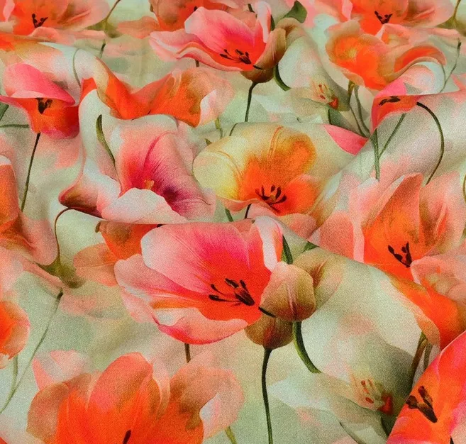 Viscose oranje bloemen