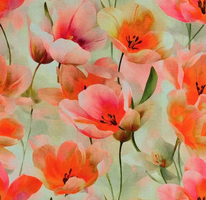 Viscose oranje bloemen