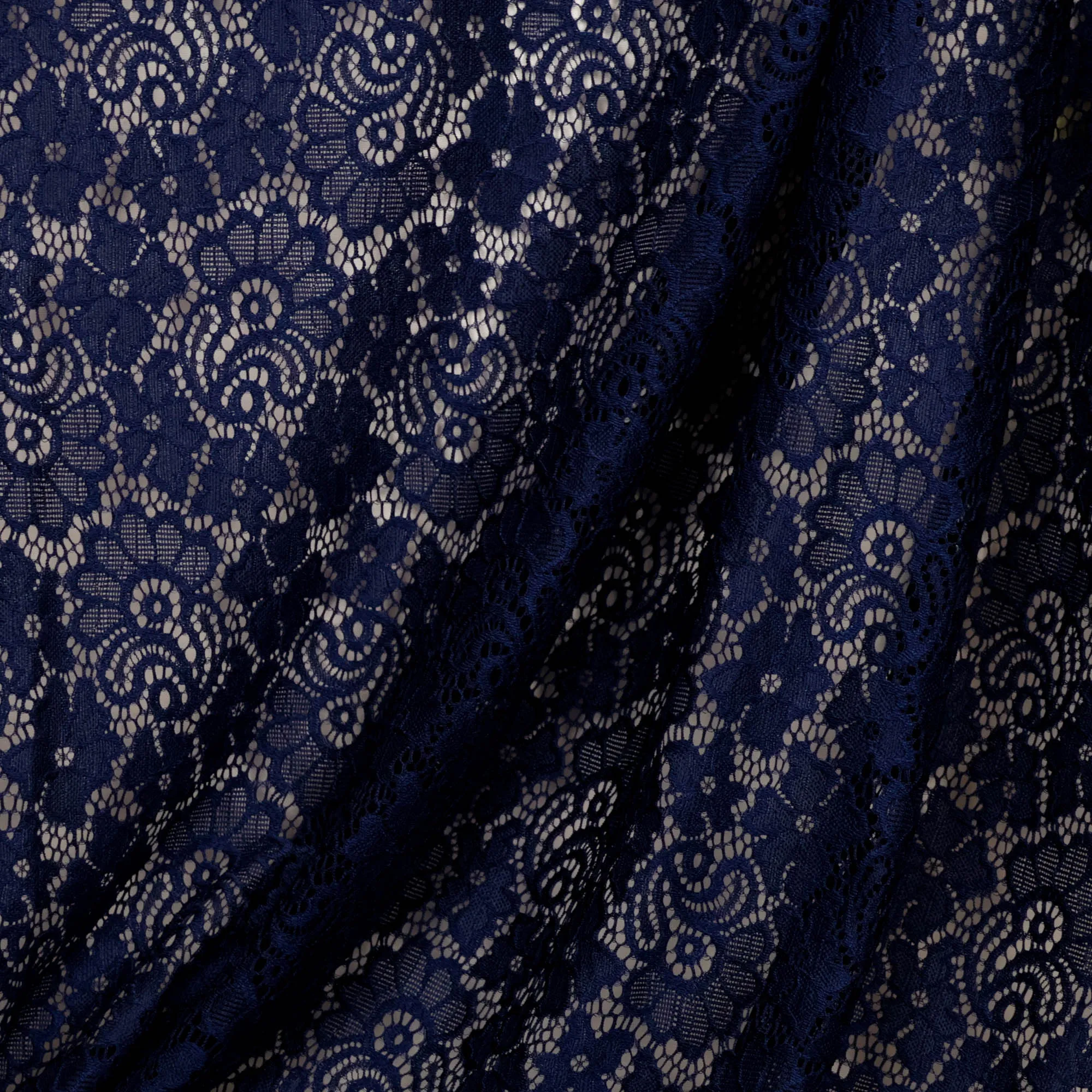 Kant donkerblauw met bloemen