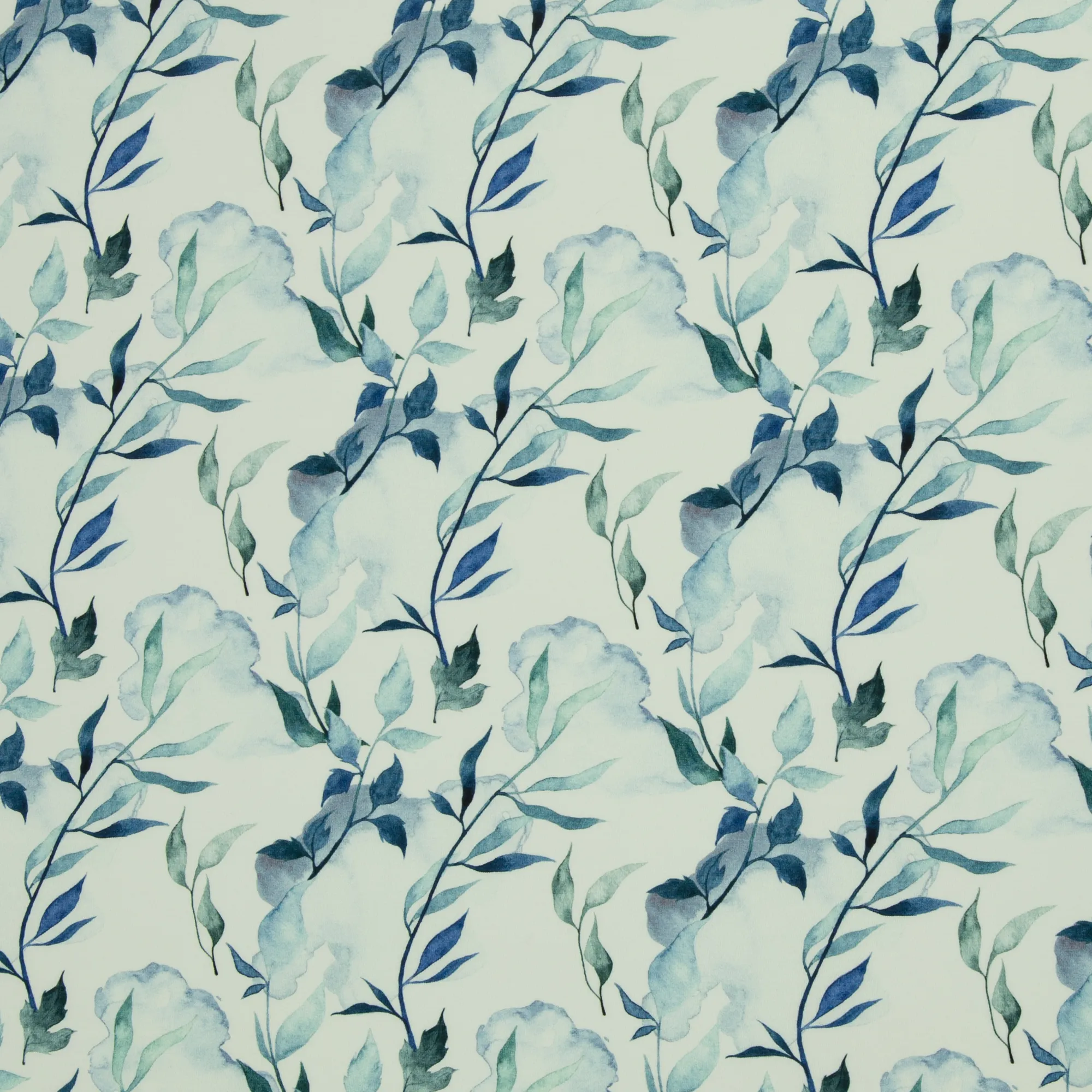 Tricot wit met blauwe blaadjes