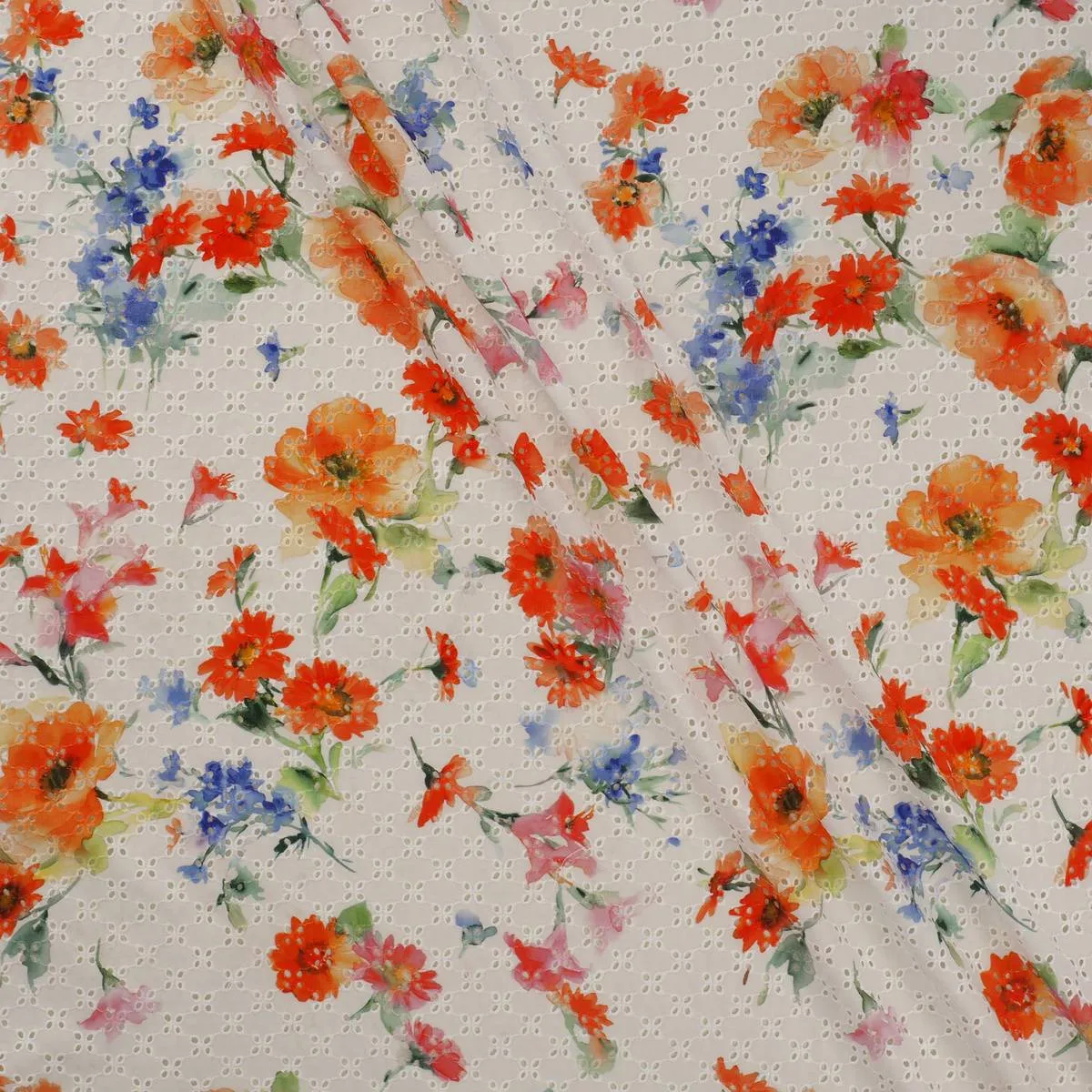 Broderie wit met bloemenprint - Lorré