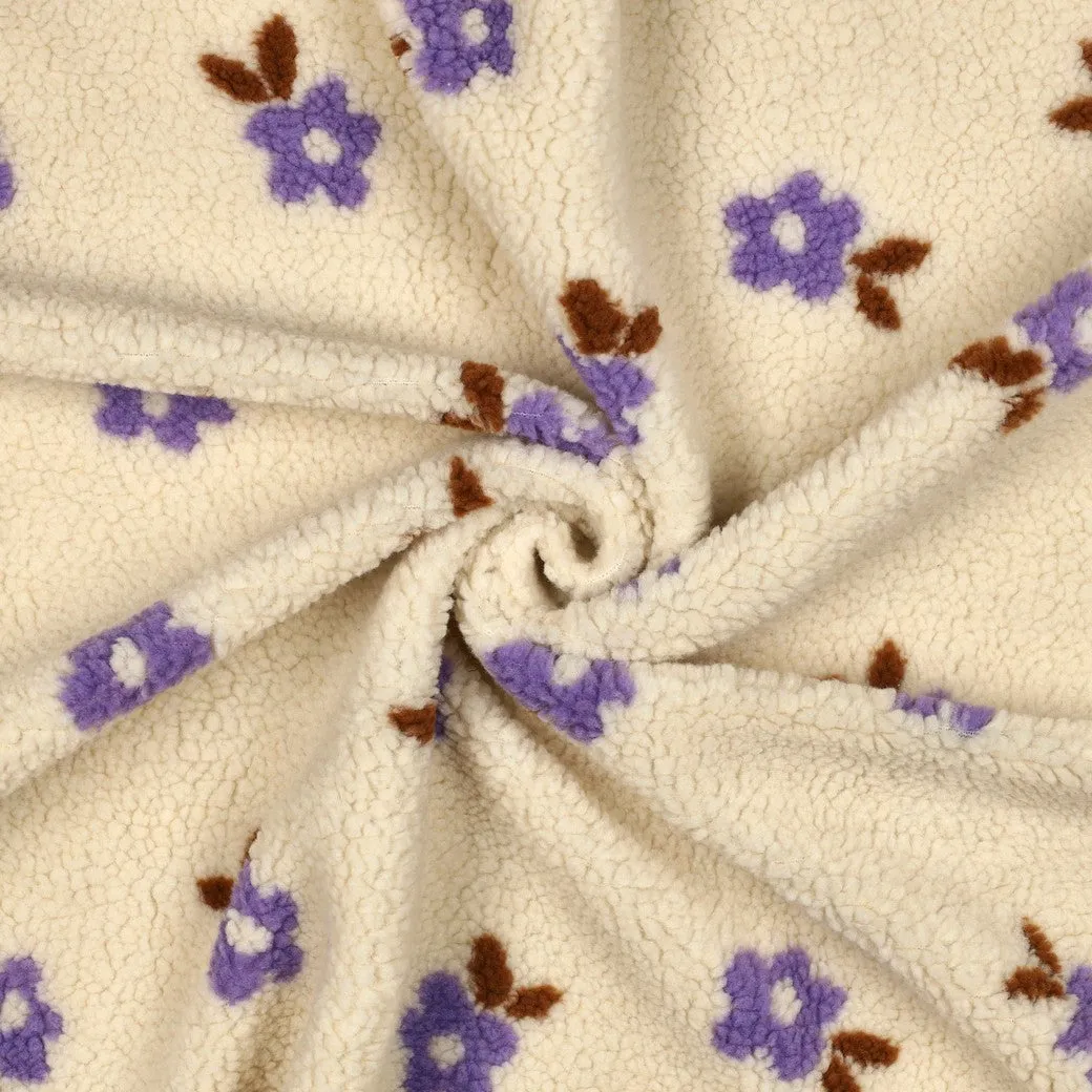 Teddy jacquard ecru met bloemen