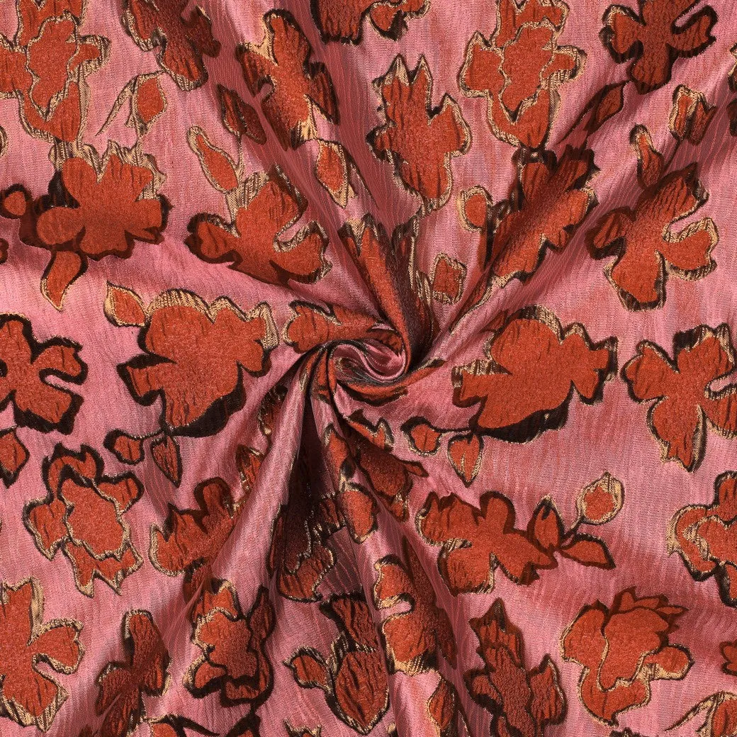 Jacquard glans roze met bloemen
