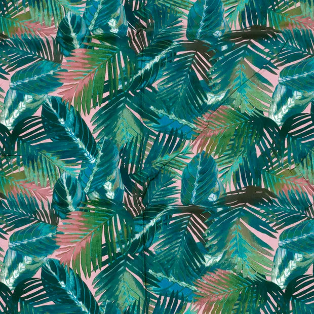 Viscose met blauw/groene bladeren