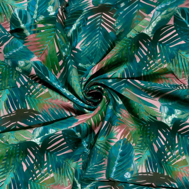 Viscose met blauw/groene bladeren