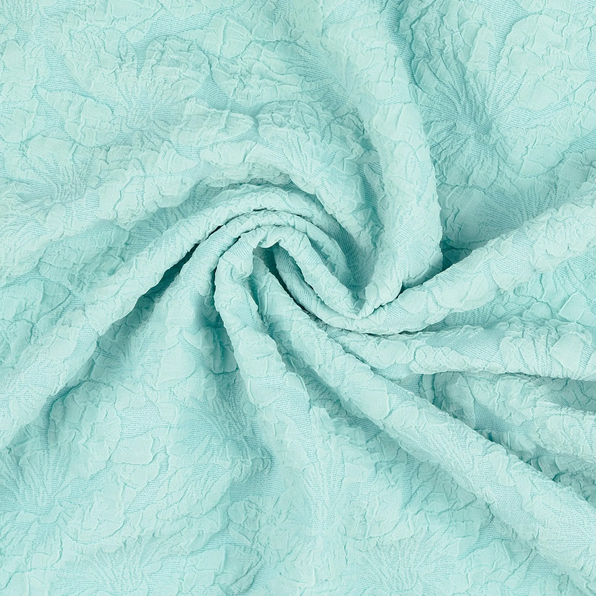 Jacquard reliëf licht turquoise met bloemen