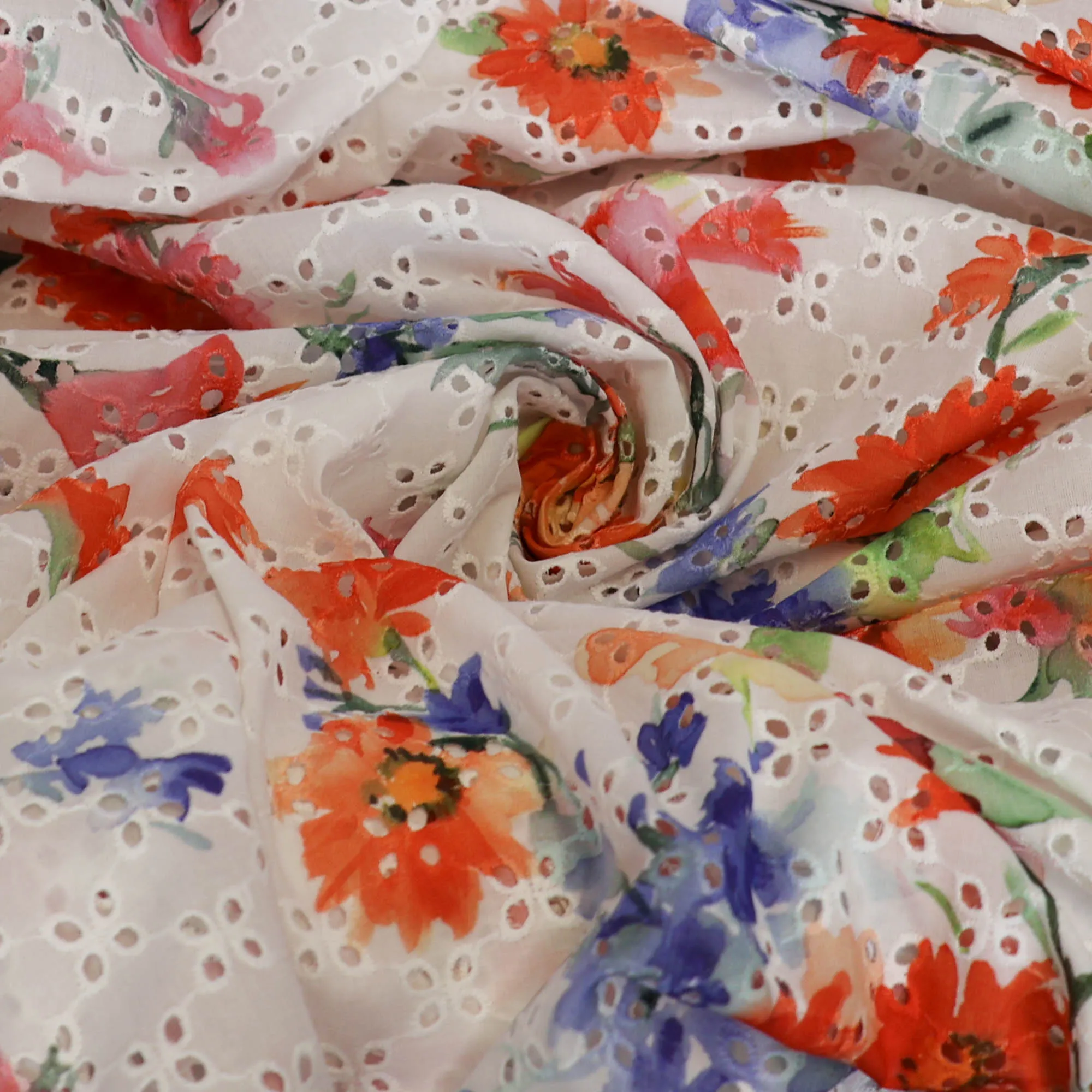 Broderie wit met bloemen - Lorré