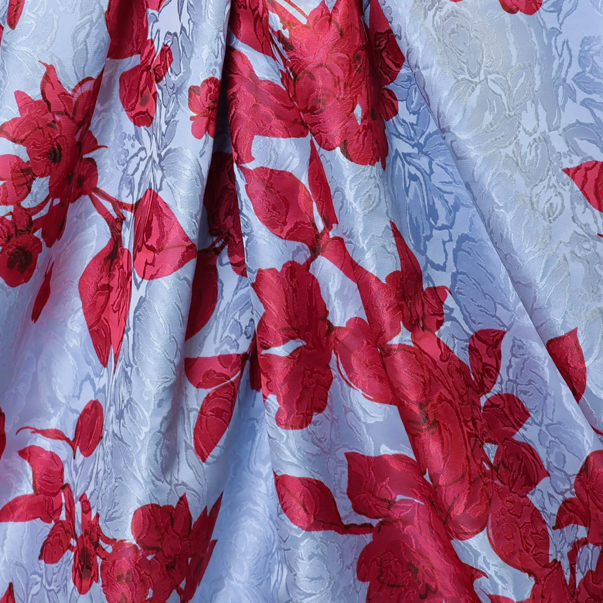 Jacquard lichtblauw met rode bloemen - Lorré