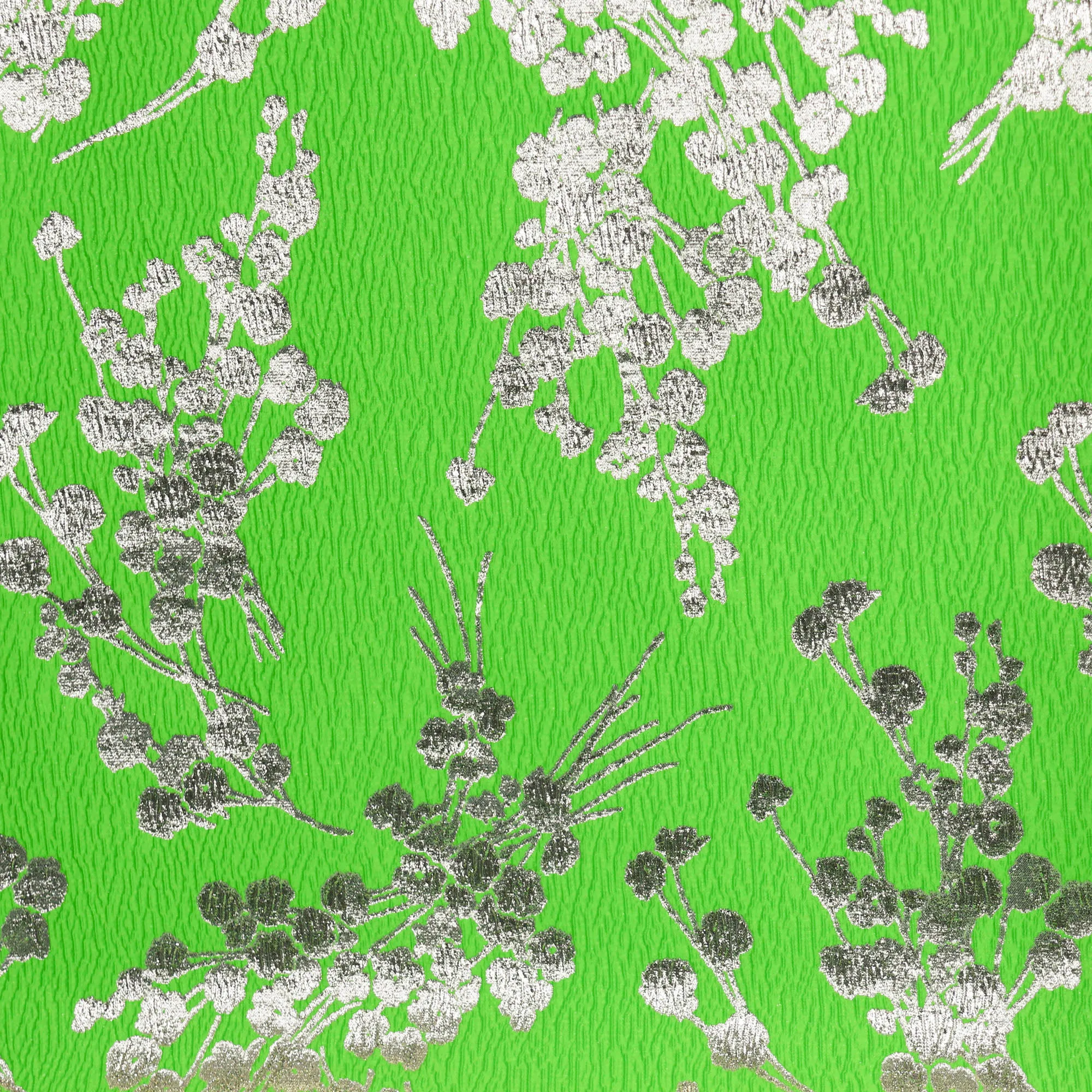 Jacquard reliëf groen met zilveren bloemen