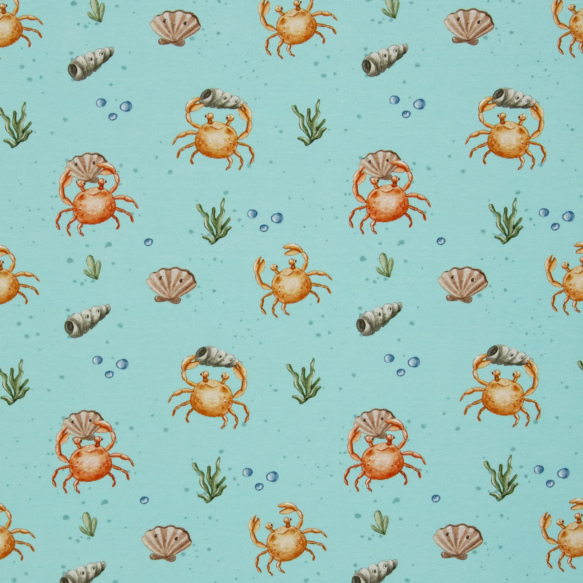 Tricot blauw met krabben 'Beach'