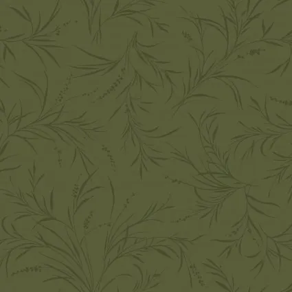 Katoen groen met glanzende bloemen
