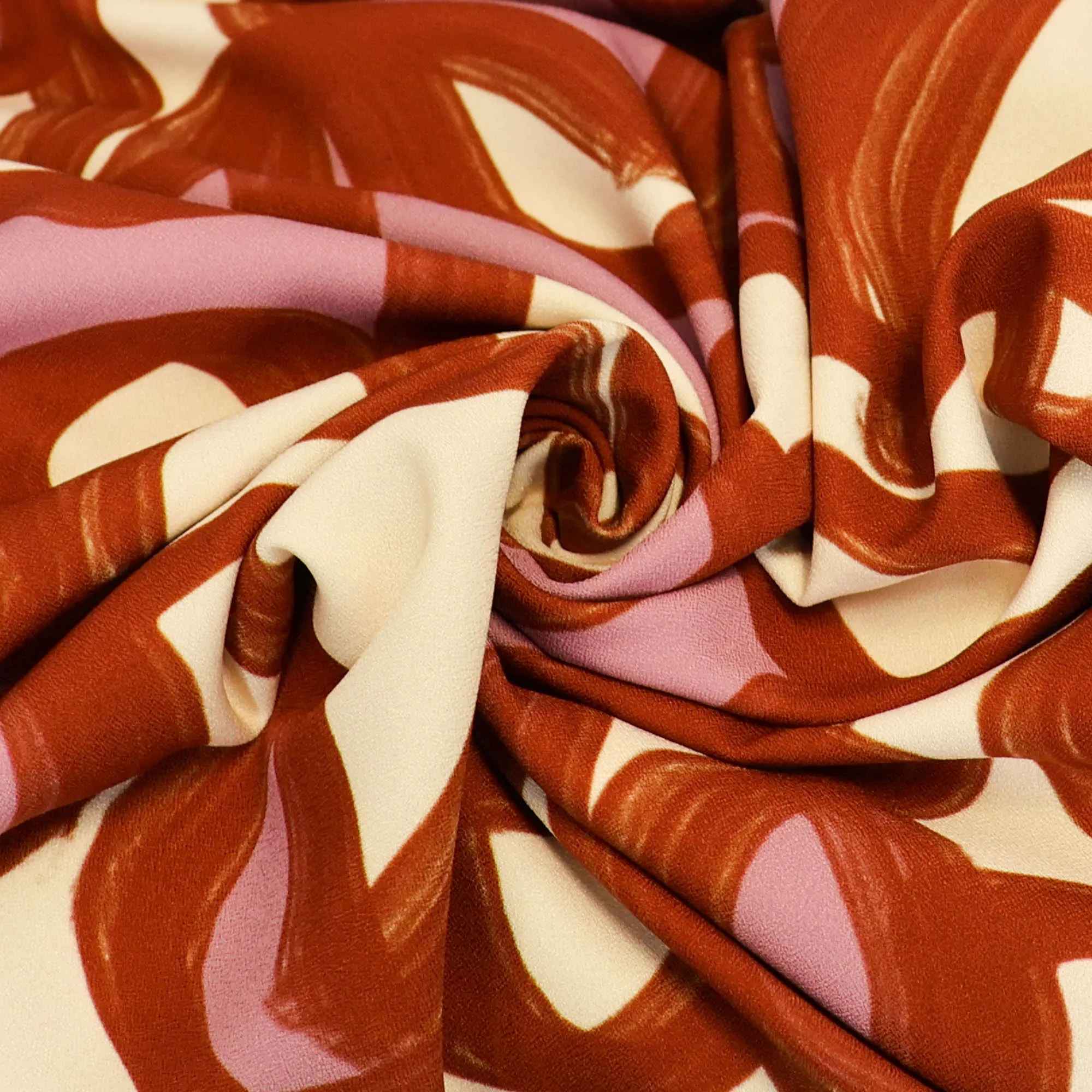 Stretch polyester ecru met gekleurd patroon- Knipmode