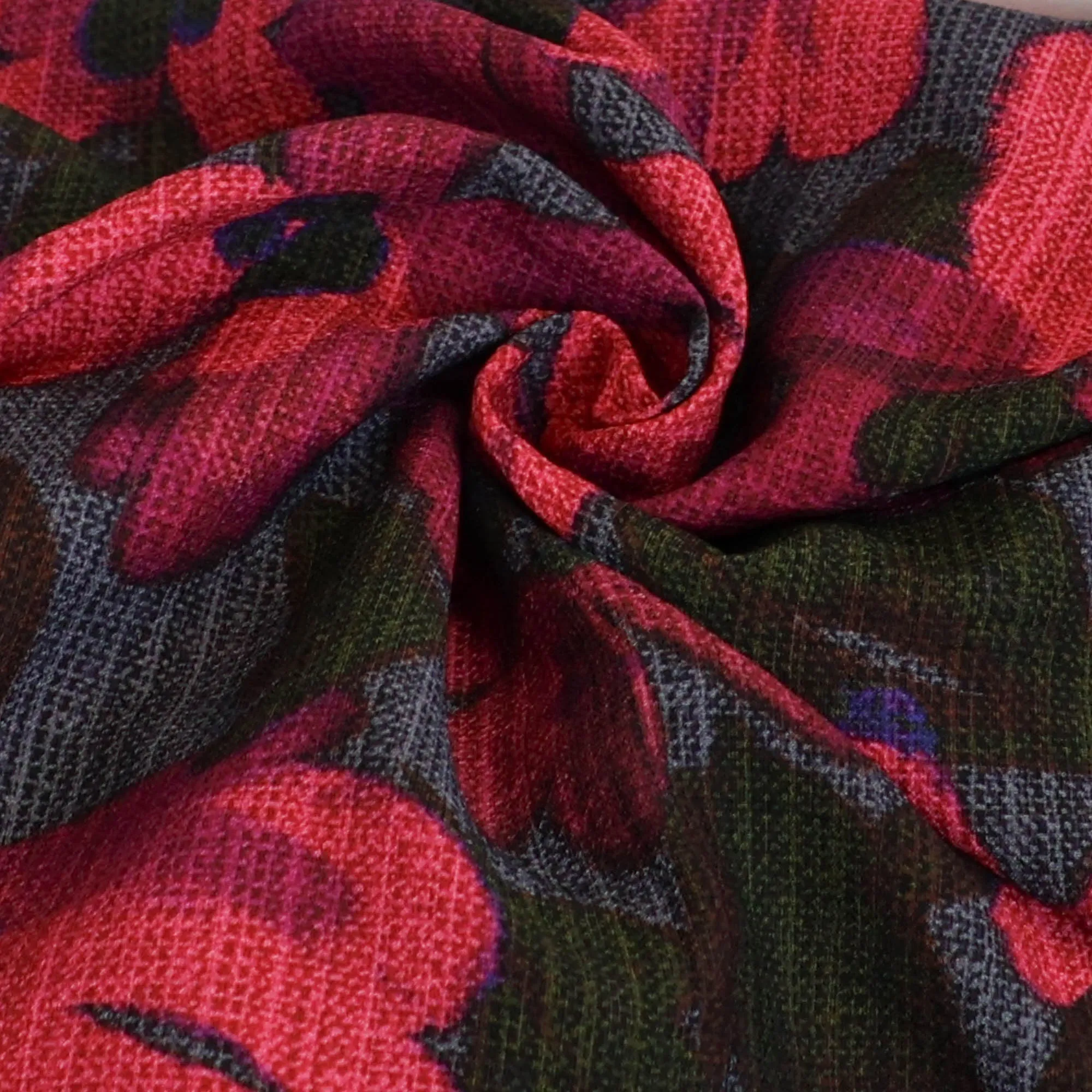Viscosemengeling grijs met roze bloemen - Knipmode
