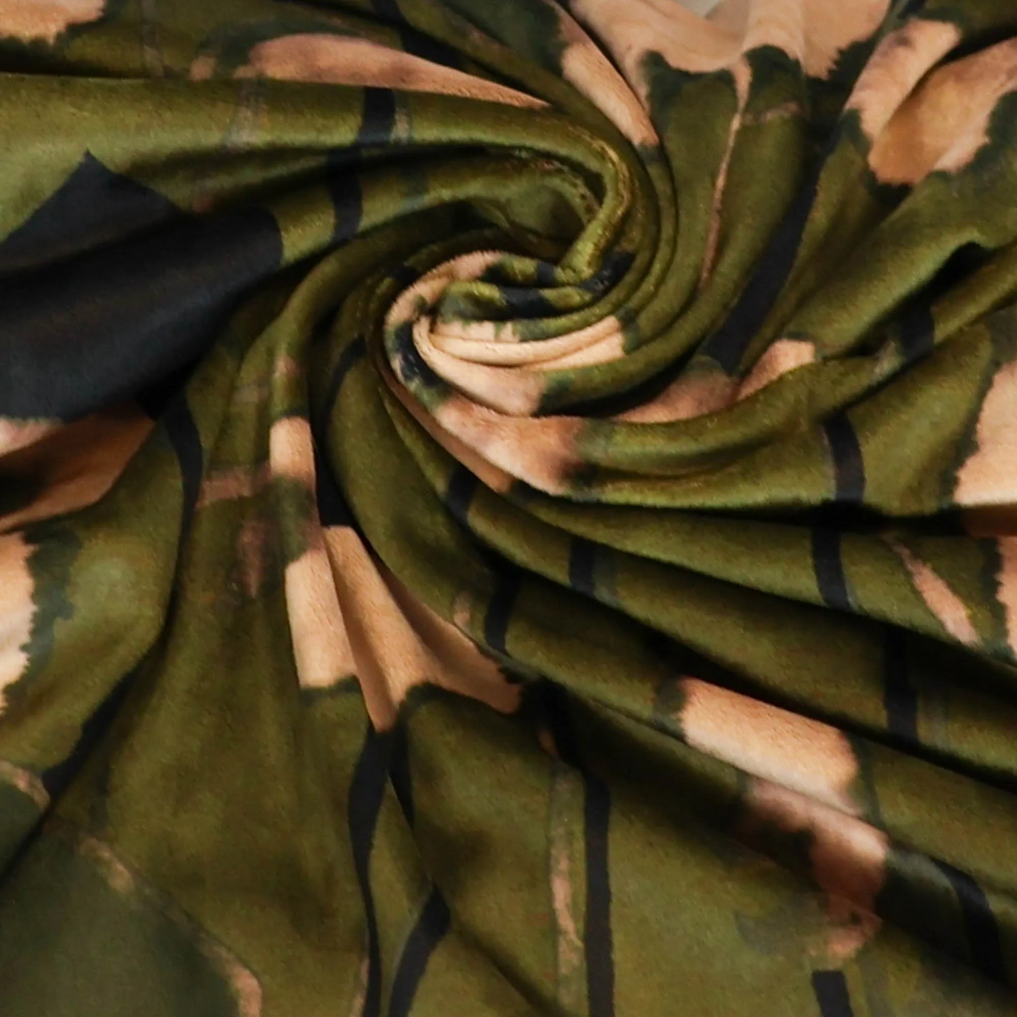 Stretch fluweel kaki met bloemen - A La Ville