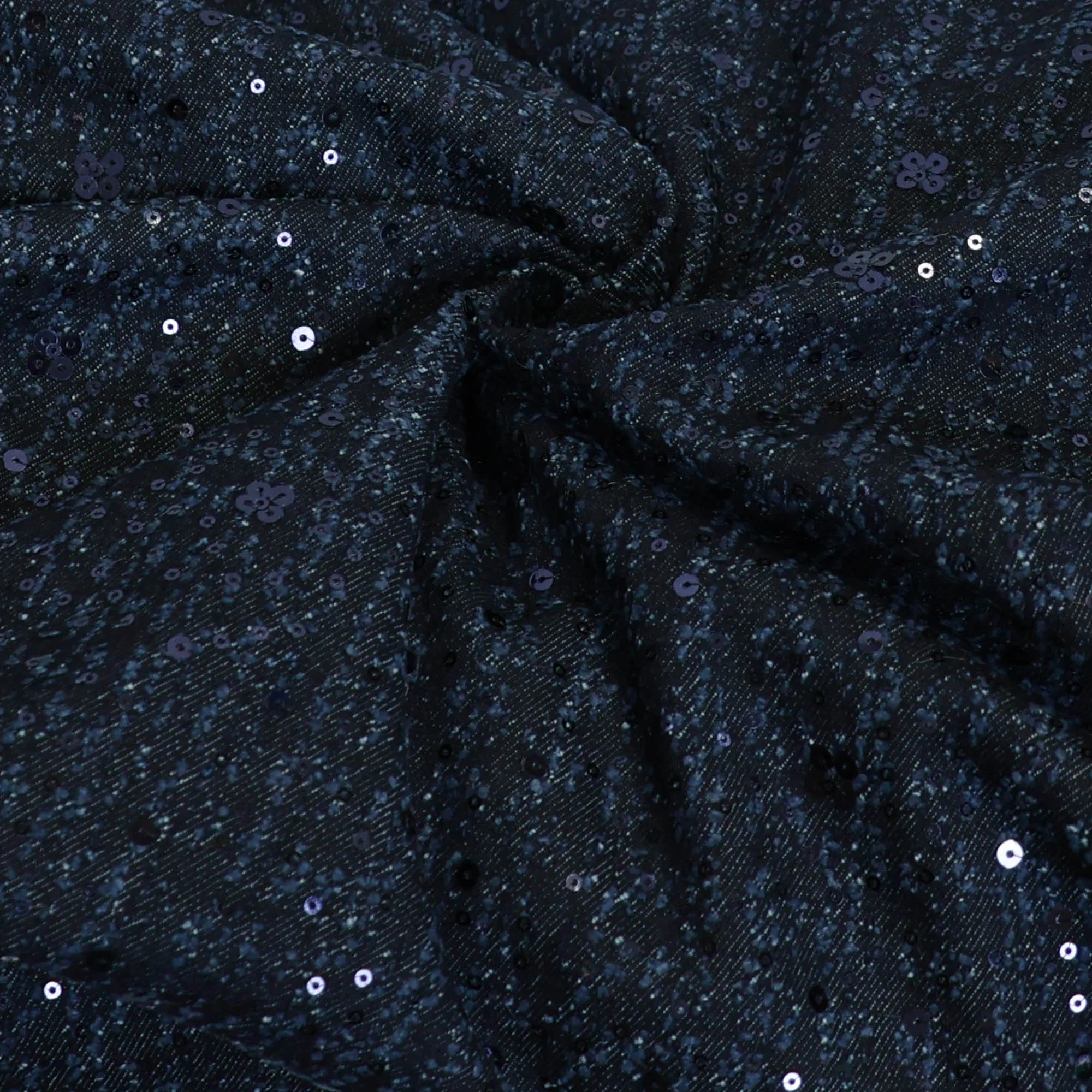 Denim donkerblauw met pailletten - Knipmode
