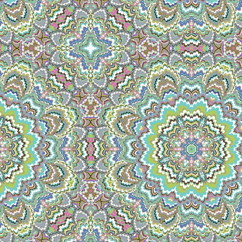Viscose tricot blauwtinten mandala