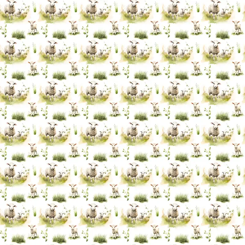Popeline wit met schapen