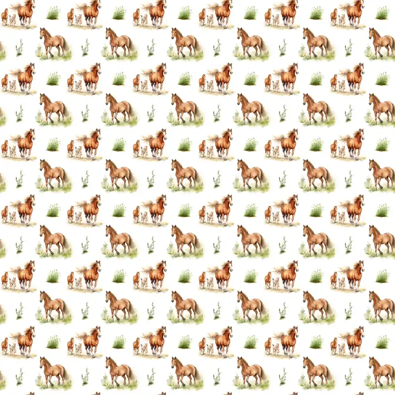Popeline wit met paarden