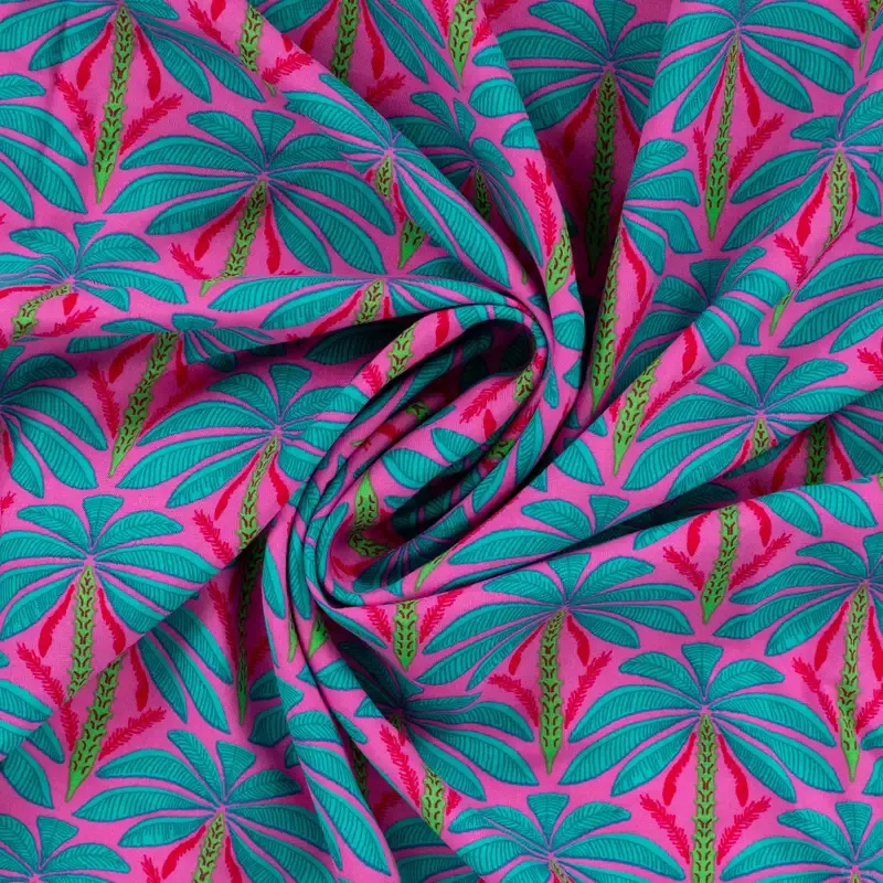 Viscose voile roze met palmbomen
