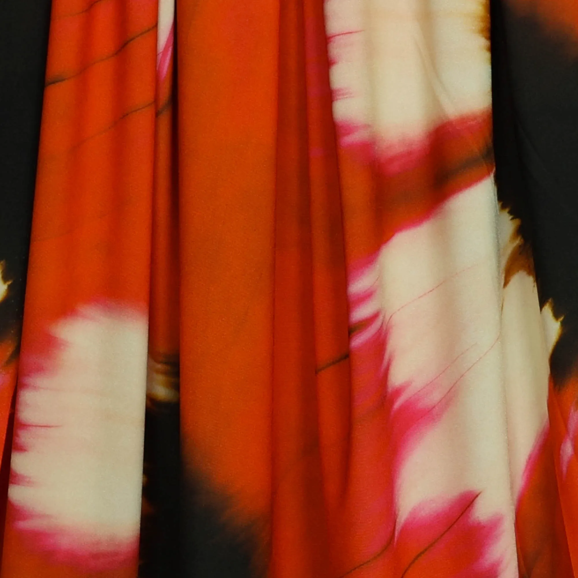 Stretch polyester rood met bloemen