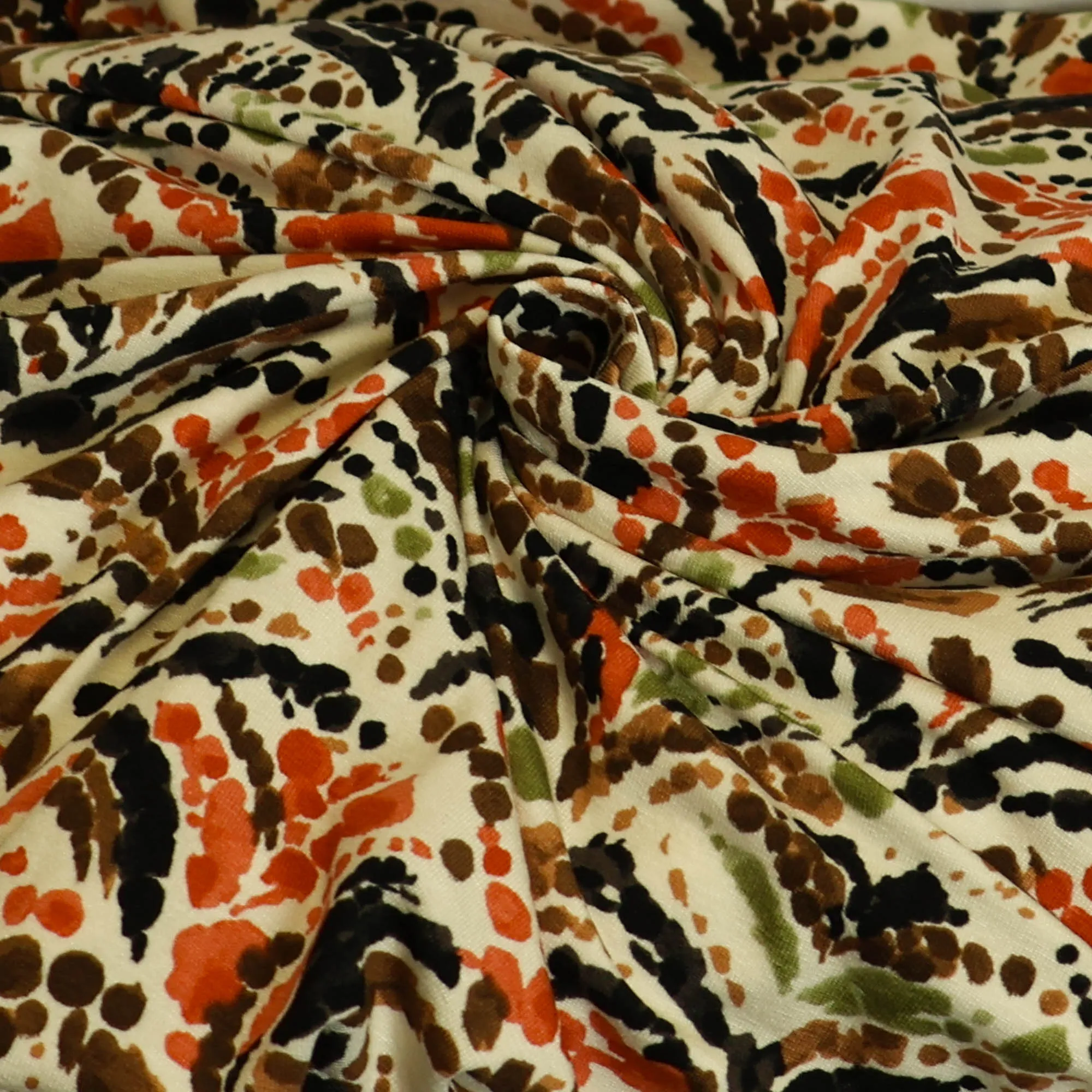 Viscosetricot wit met gekleurde waaiers