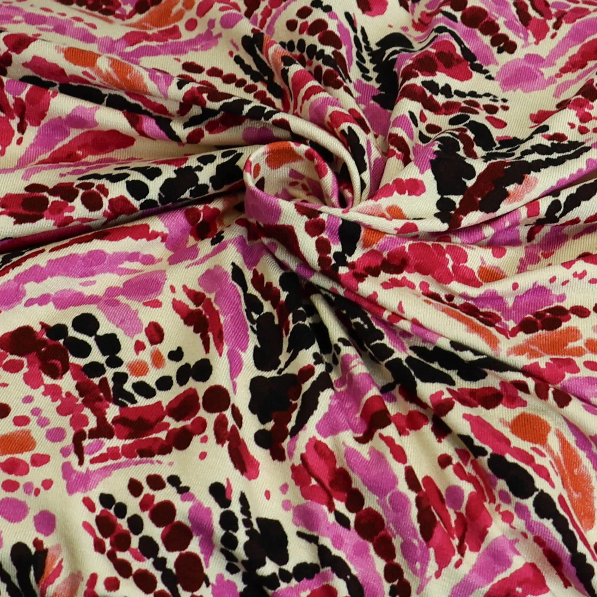 Viscosetricot wit met gekleurde waaiers
