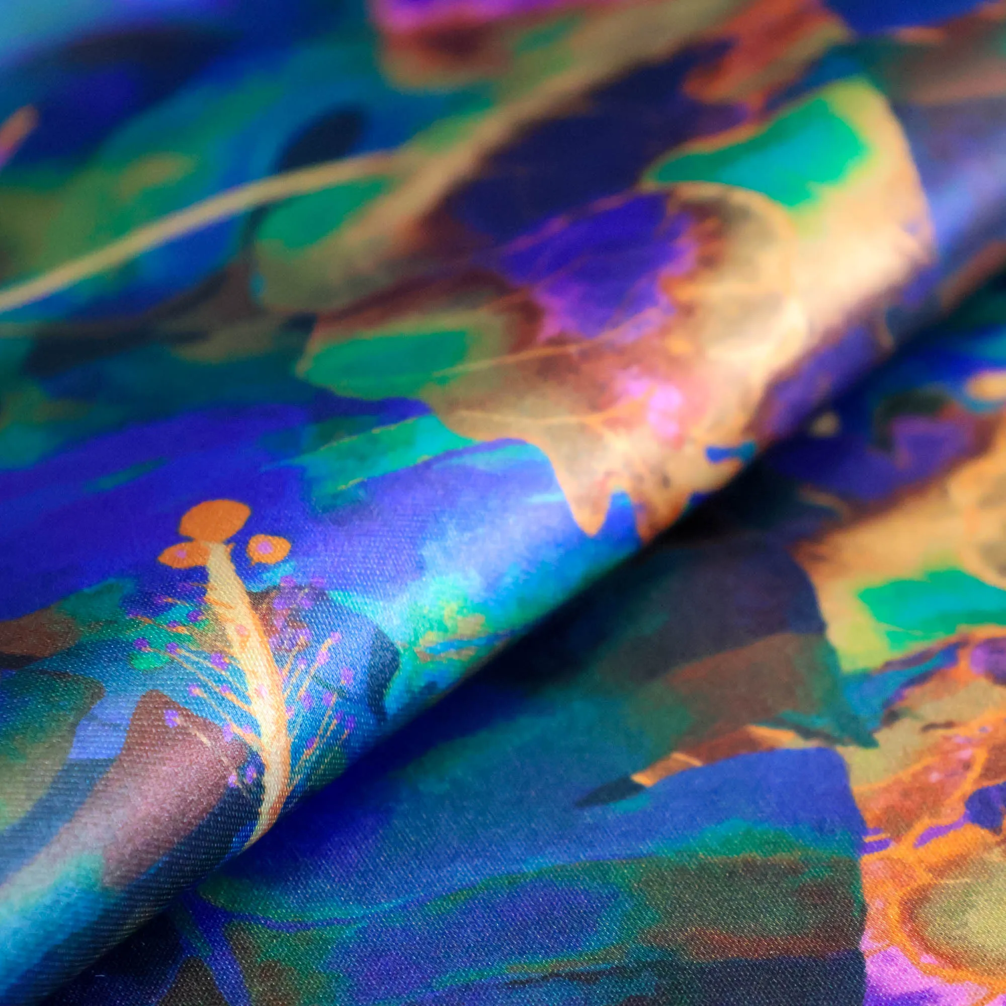 Polyester mengeling blauw met bloemen - Lorré