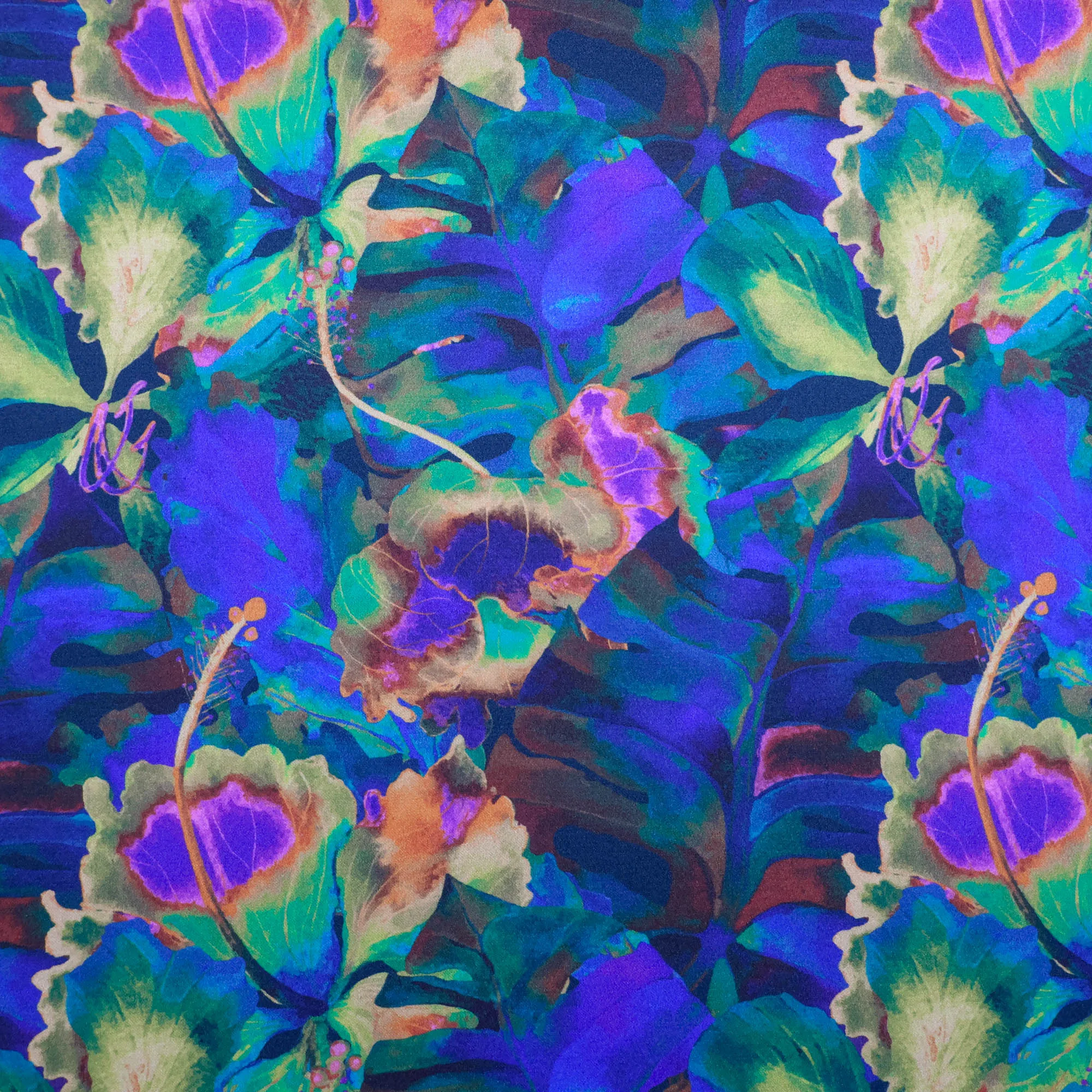 Polyester mengeling blauw met bloemen - Lorré