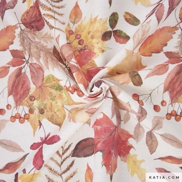 Canvas ecru met herfstbladeren - Katia