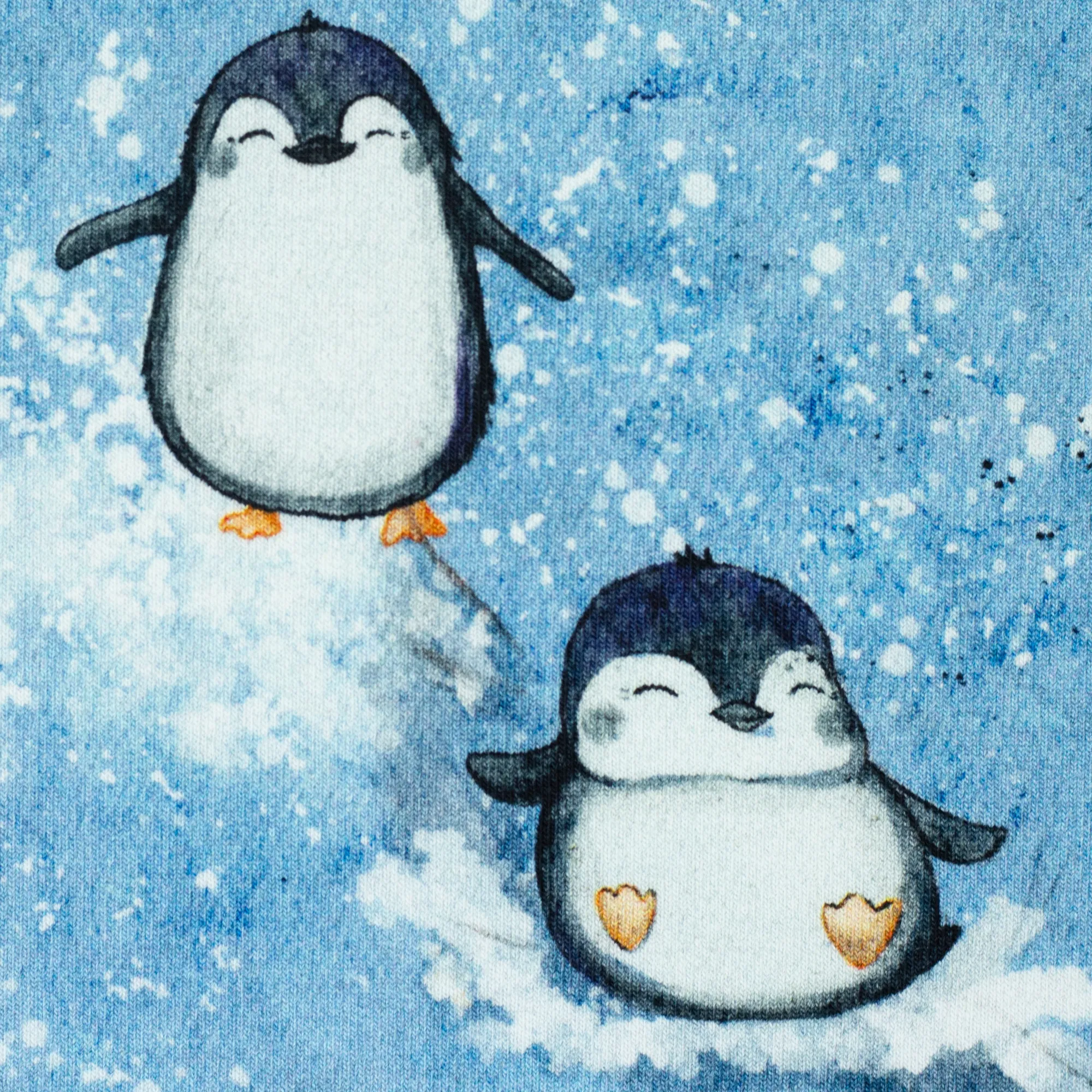 French terry blauw met pinguïns