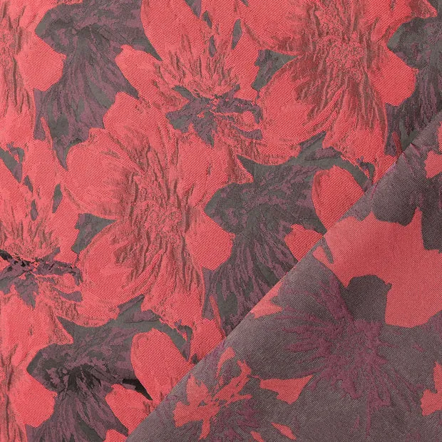 Jacquard bordeaux met bloemen