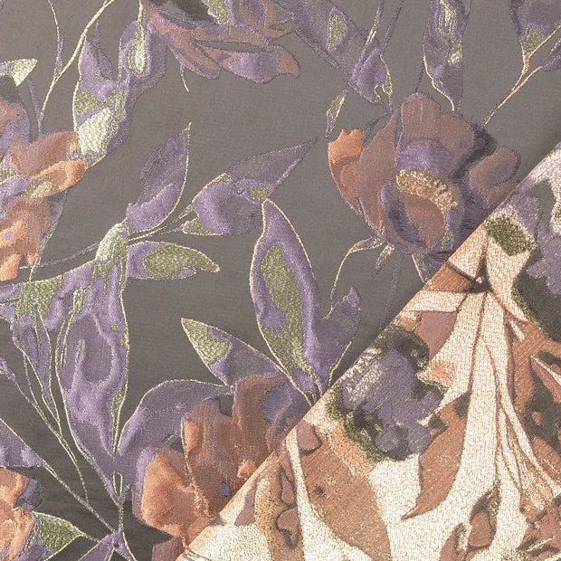 Jacquard zwart met lila bloemen