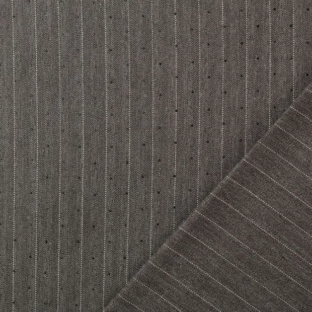 Visgraatstof grijs met strepen en zwarte diamantjes