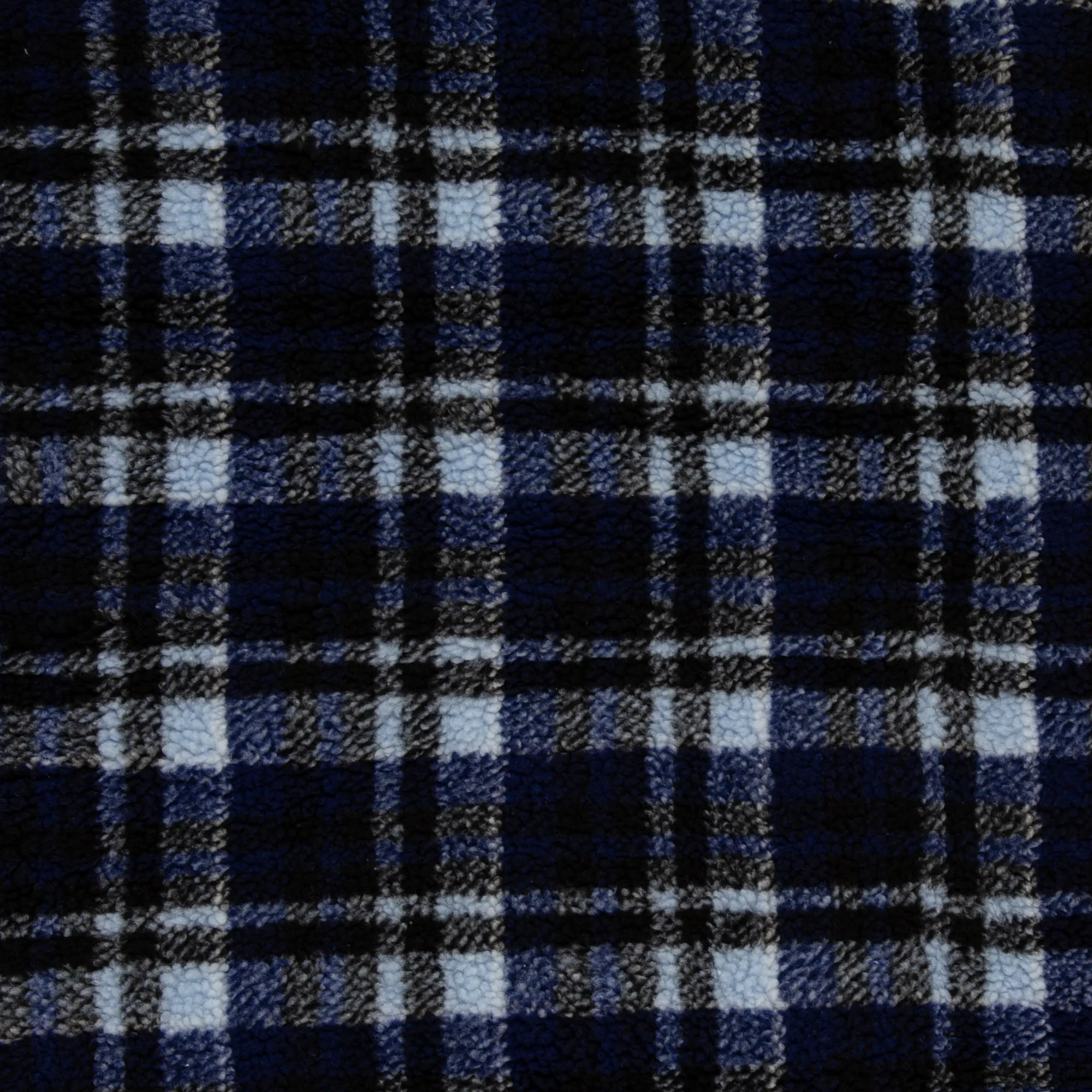 Mantelstof teddy blauw geruit
