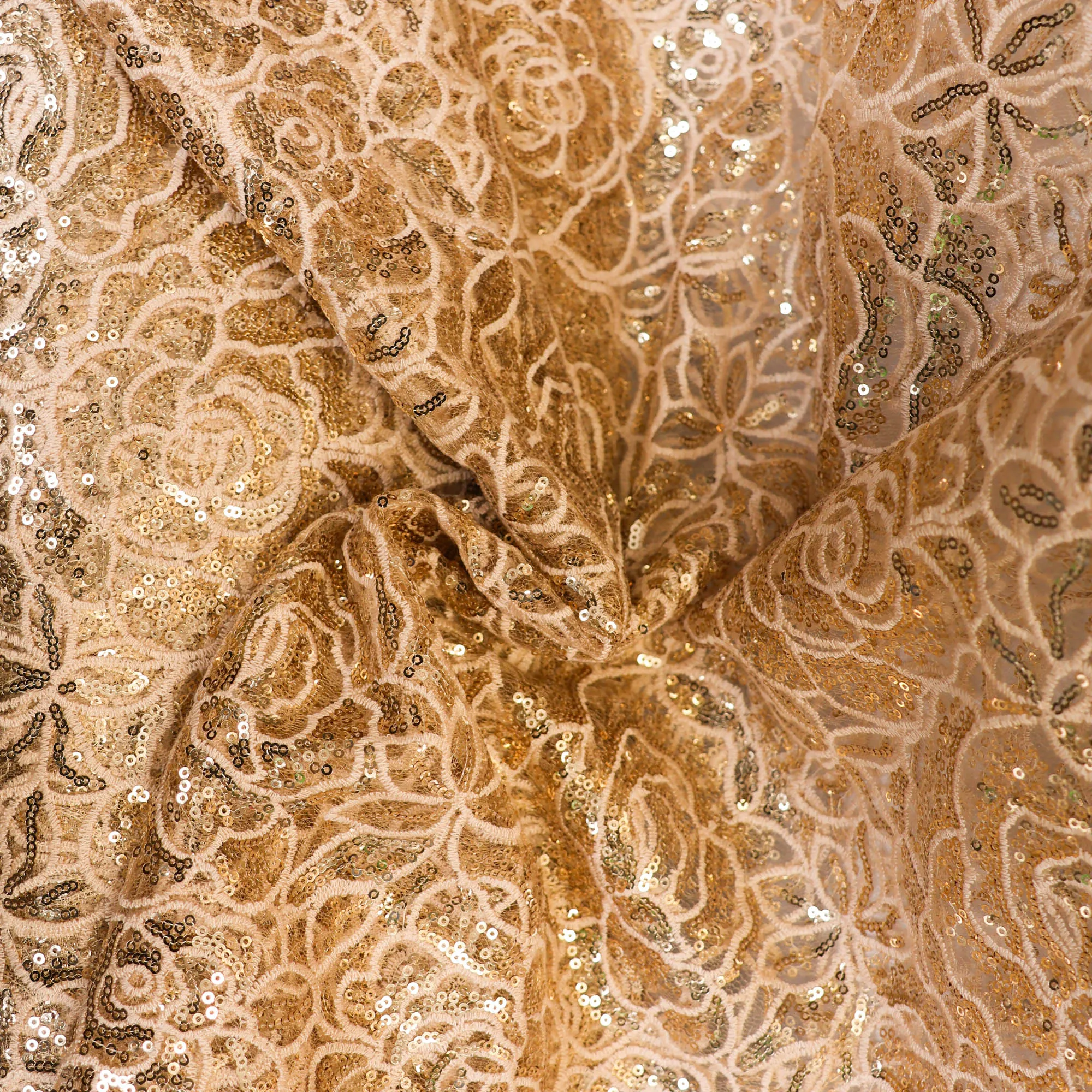 Breistof nylon lichtbruin/beige met pailletten