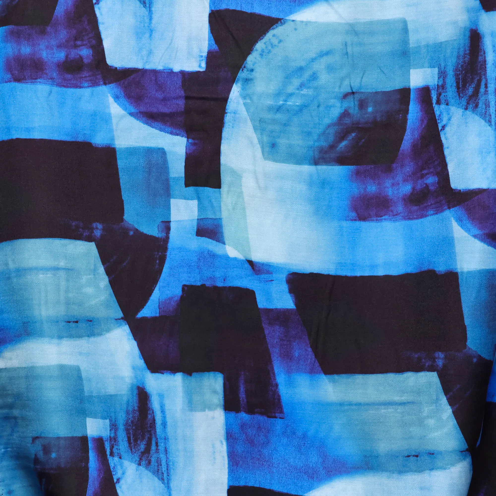 Zijde viscose met blauw en zwarte print
