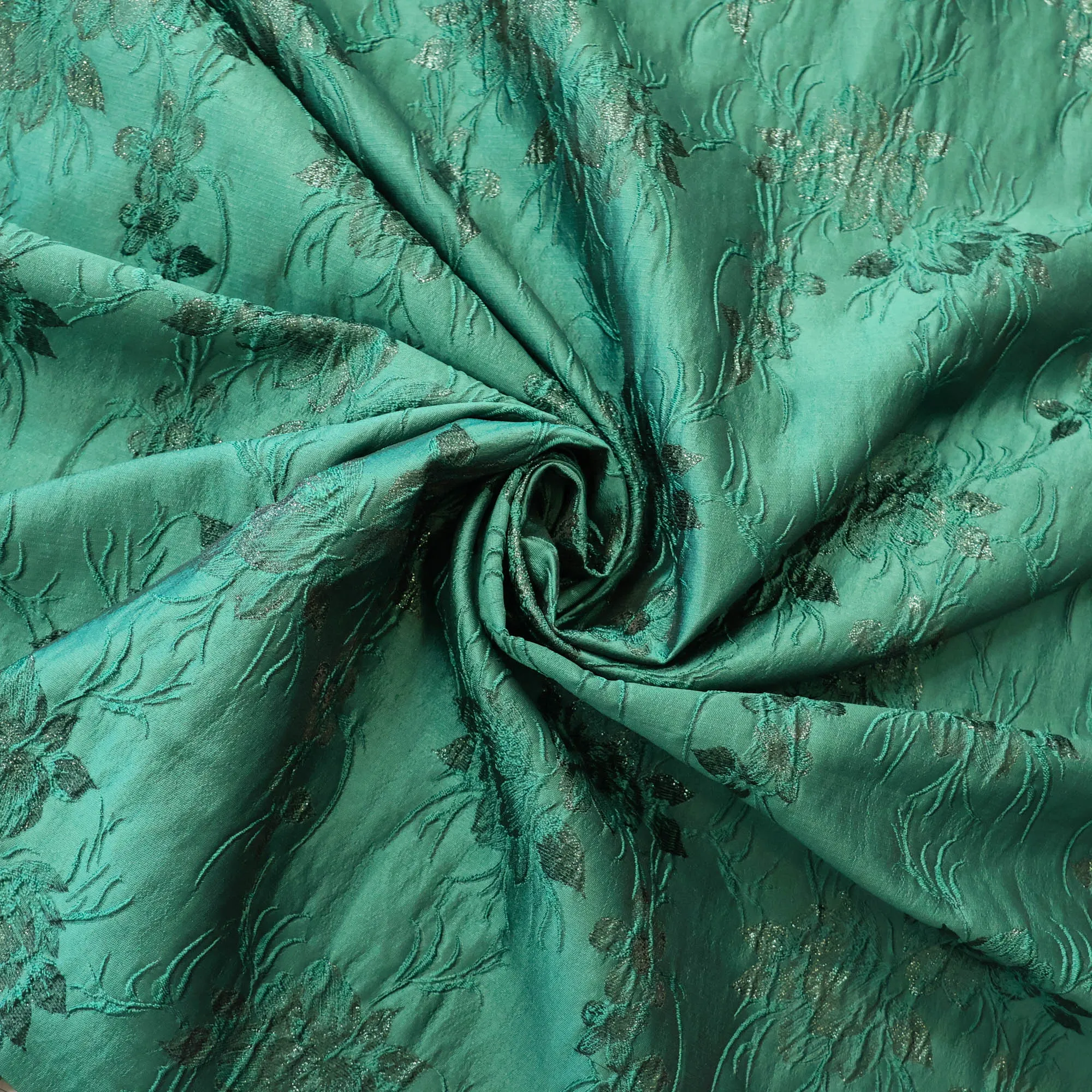 Jacquard brocade groen met bloemen