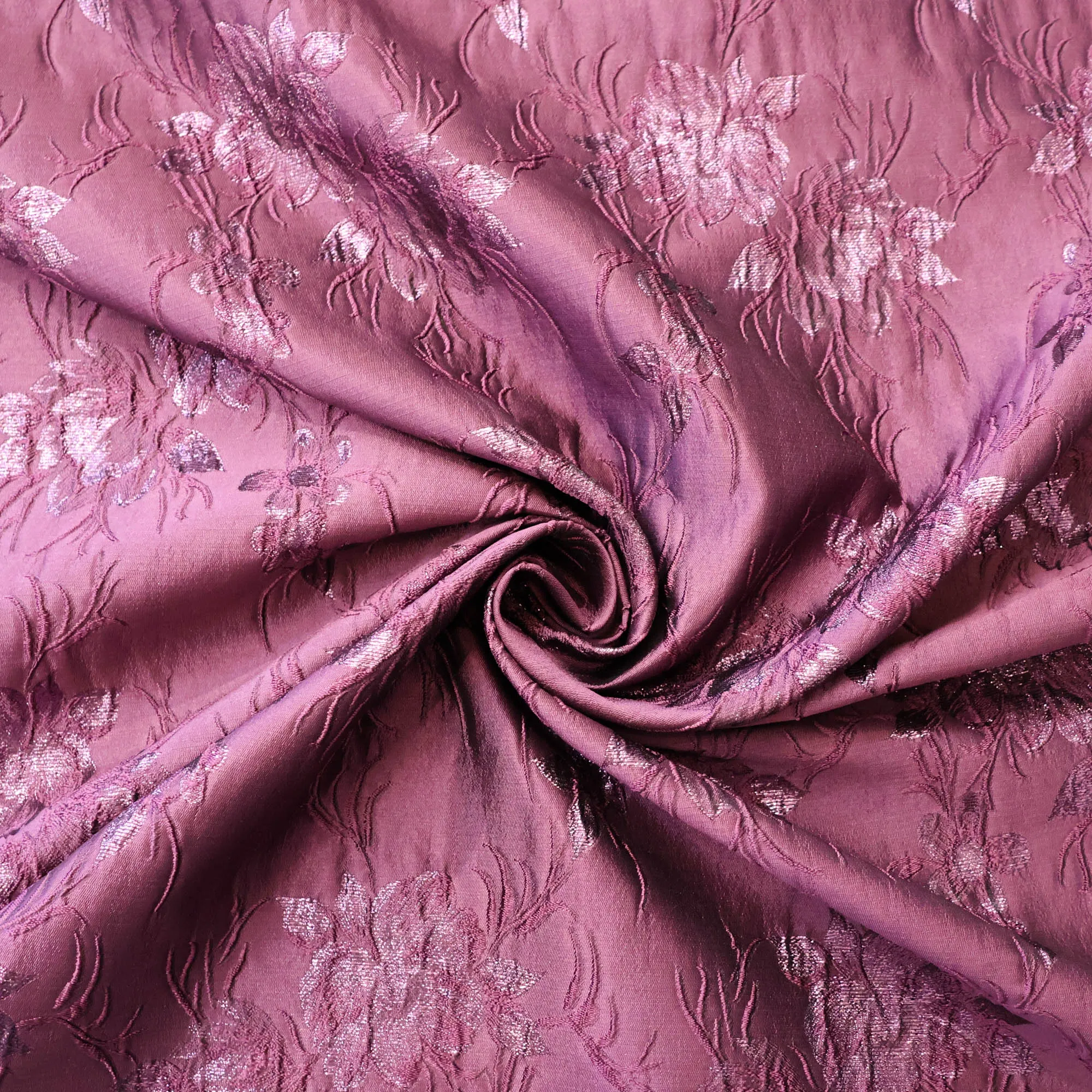 Jacquard brocade roze met bloemen
